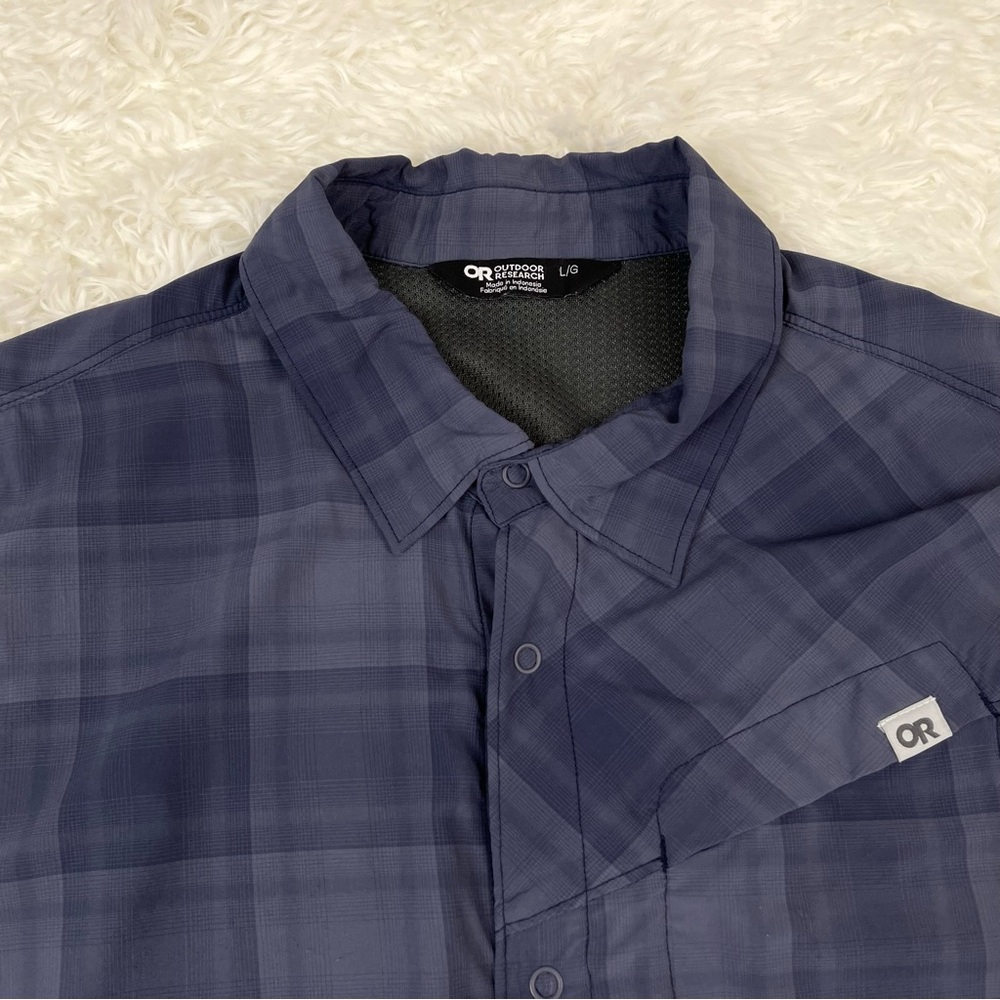 Outdoor Research Blue Grey Plaid Short Sleeve Nylon Button Down Shirt - Picture 6 of 11